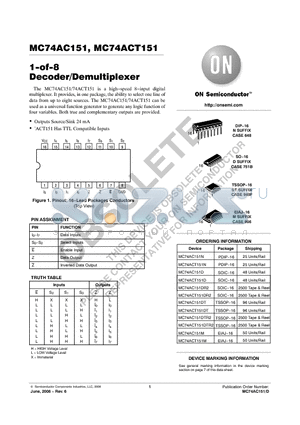 MC74AC151D datasheet - 1−of−8 Decoder/Demultiplexer