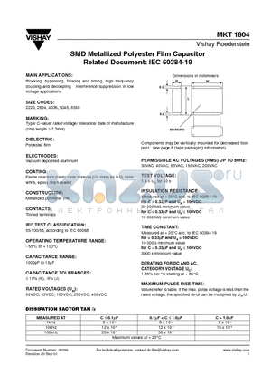 MKT1804 datasheet - SMD Metallized Polyester Film Capacitor