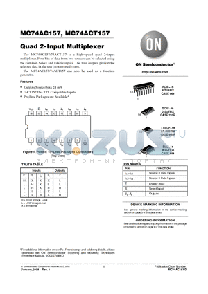 MC74AC157DR2G datasheet - Quad 2-Input Multiplexer