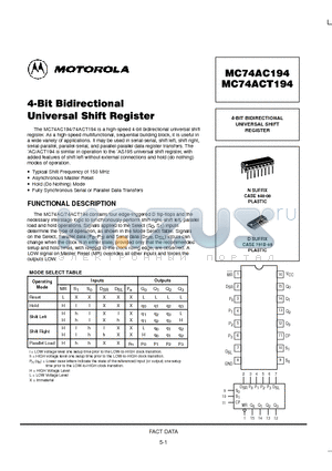 MC74AC194 datasheet - 4-Bit Bidirectional Universal Shift Register