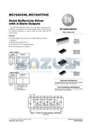 MC74AC240DTR2 datasheet - Octal Buffer/Line Driver with 3−State Outputs