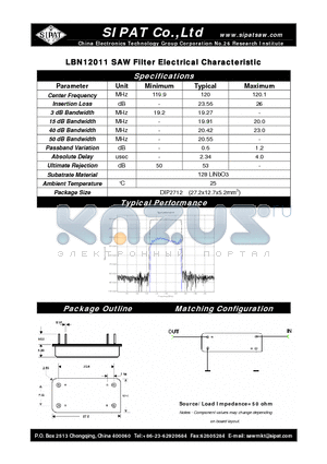 LBN12011 datasheet - SAW Filter Electrical Characteristic