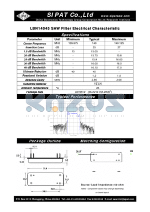 LBN14045 datasheet - SAW Filter Electrical Characteristic