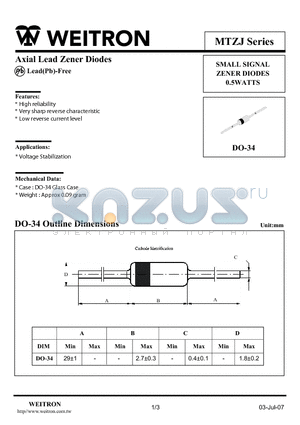 MTZJ10B datasheet - Axial Lead Zener Diodes