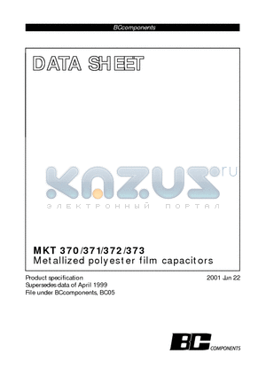 MKT373 datasheet - Metallized polyester film capacitors