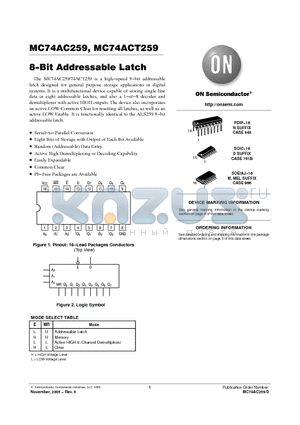 MC74AC259DR2G datasheet - 8−Bit Addressable Latch