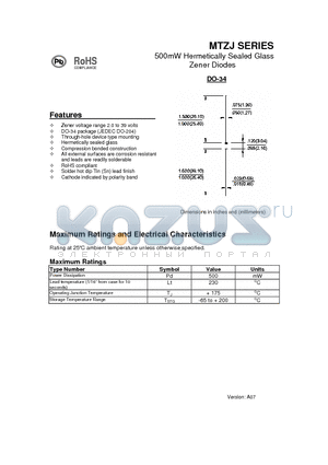 MTZJ11 datasheet - 500mW Hermetically Sealed Glass Zener Diodes