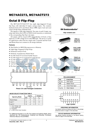 MC74AC273NG datasheet - Octal D Flip−Flop