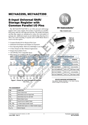 MC74AC299DW datasheet - 8−Input Universal Shift/Storage Register with Common Parallel I/O Pins
