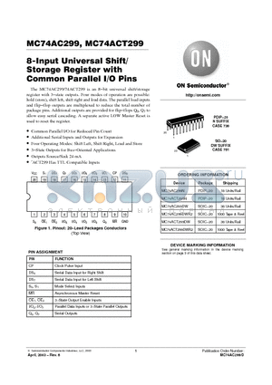 MC74AC299N datasheet - 8-Input Universal Shift/ Storage Register with Common Parallel I/O Pins