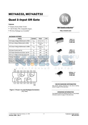 MC74AC32MELG datasheet - QUAD 2-INPUT OR GATE
