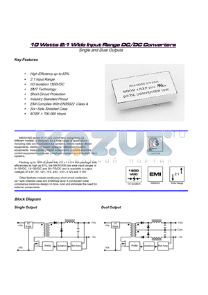 MKW1023 datasheet - 10 Watts 2:1 Wide Input Range DC/DC Converters Single and Dual Outputs