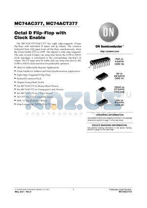 MC74AC377 datasheet - Octal D Flip-Flop with Clock Enable