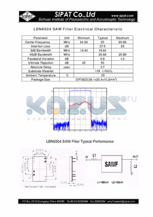 LBN6504 datasheet - SAW Filter Electrical Characteristic