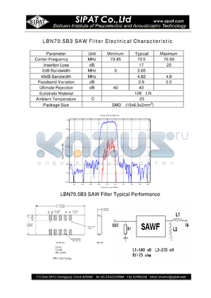 LBN70 datasheet - SAW Filter Electrical Characteristic