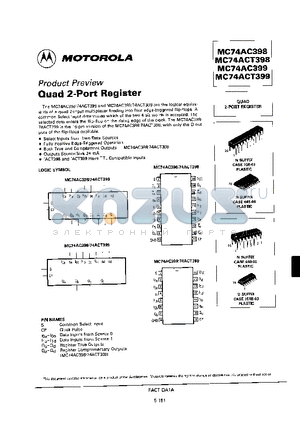 MC74AC398 datasheet - Quad 2-Port Register