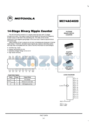 MC74AC4020 datasheet - 14-STAGE BINARY RIPPLE COUNTER