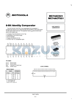 MC74AC521 datasheet - 8-BIT IDENTITY COMPARATOR