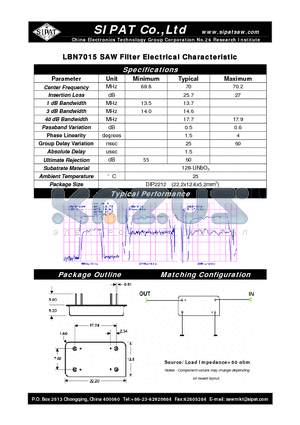 LBN7015 datasheet - SAW Filter Electrical Characteristic
