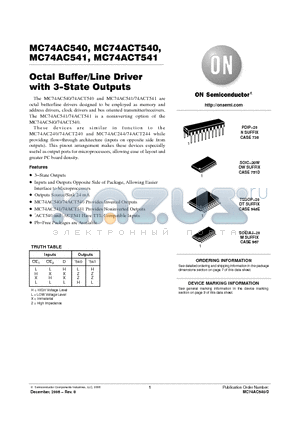 MC74AC540DWG datasheet - Octal Buffer/Line Driver with 3−State Outputs