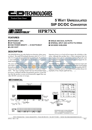 HPR703 datasheet - 5 WATT UNREGULATED SIP DC/DC CONVERTER