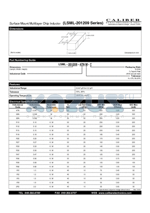 LSML-201209-1R0K-T datasheet - Surface Mount Multilayer Chip Inductor