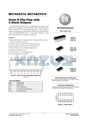MC74AC574DWR2 datasheet - Octal D Flip−Flop with 3−State Outputs