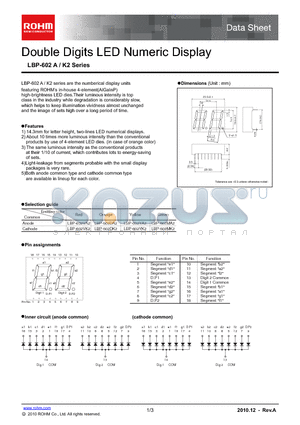 LBP-602YA2 datasheet - Double Digits LED Numeric Display