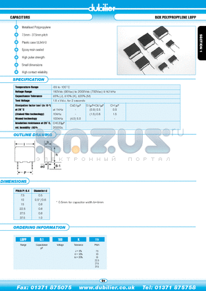 LBPP0.1160J15 datasheet - CAPACITORS BOX POLYPROPYLENE LBPP