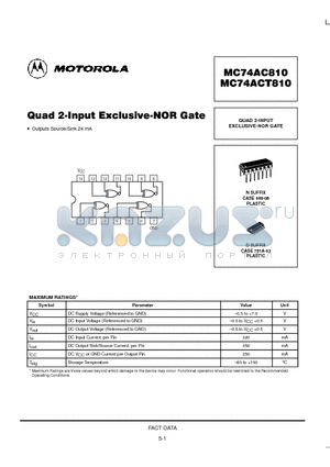 MC74AC810N datasheet - QUAD 2-INPUT EXCLUSIVE-NOR GATE