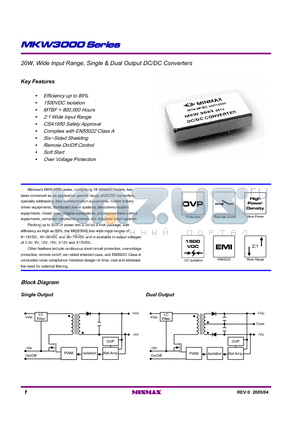 MKW3023 datasheet - 20W, Wide Input Range, Single & Dual Output DC/DC Converters