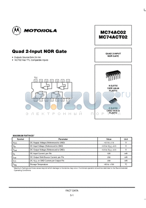 MC74ACT02N datasheet - QUAD 2-INPUT NOR GATE