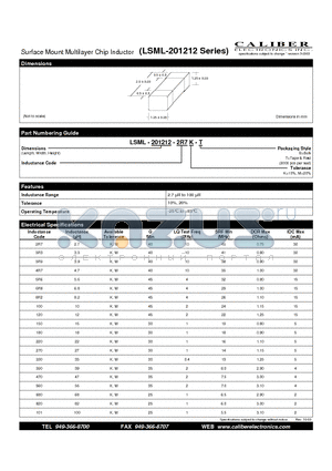 LSML-201212-120M-B datasheet - Surface Mount Multilayer Chip Inductor