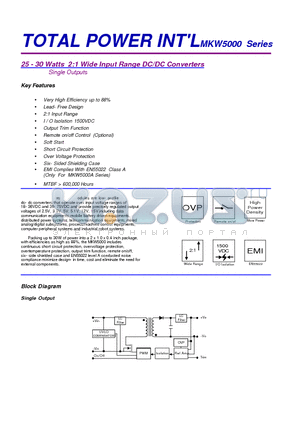 MKW5033 datasheet - 25 - 30 Watts 2:1 Wide Input Range DC/DC Converters