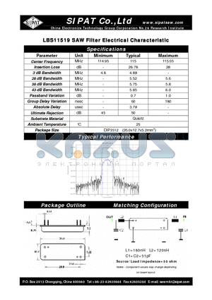 LBS11519 datasheet - SAW Filter Electrical Characteristic