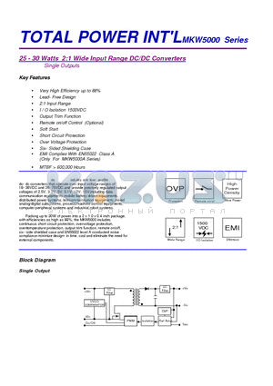 MKW5034 datasheet - 25 - 30 Watts 2:1 Wide Input Range DC/DC Converters