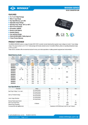 MKW5043 datasheet - DC/DC CONVERTER 30W 2x 1x 0.4 Metal Package