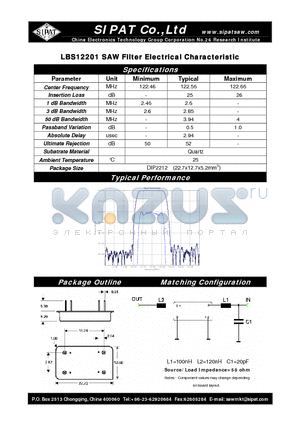 LBS12201 datasheet - SAW Filter Electrical Characteristic