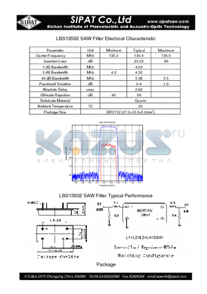 LBS13502 datasheet - SAW Filter Electrical Characteristic
