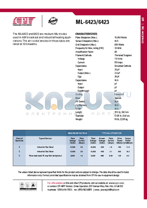 ML-6423 datasheet - AM broadcast and industrial heating appli-cations