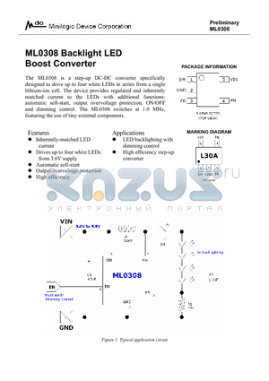 ML0308 datasheet - ML0308 Backlight LED Boost Converter