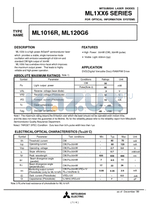 ML1016R datasheet - FOR OPTICAL INFORMATION SYSTEMS