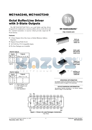 MC74ACT240DTR2G datasheet - Octal Buffer/Line Driver with 3−State Outputs