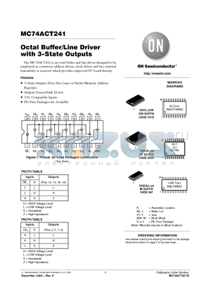 MC74ACT241DTR2 datasheet - Octal Buffer/Line Driver with 3−State Outputs