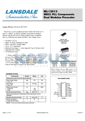 ML12013-5P datasheet - MECL PLL Components Dual Modulus Prescaler