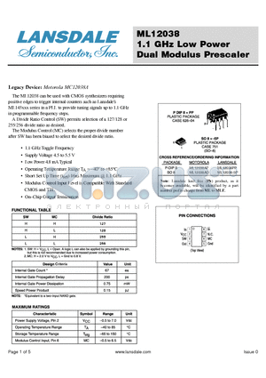 ML12038 datasheet - 1.1 GHz Low Power Dual Modulus Prescaler