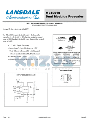 ML12019PP datasheet - Dual Modulus Prescaler