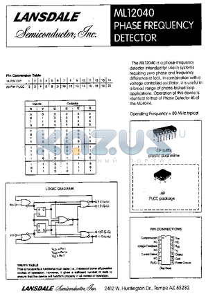 ML12040 datasheet - PHASE FREQUENCY DETECTOR