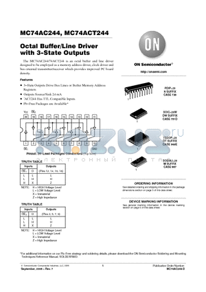 MC74ACT244DTR2 datasheet - Octal Buffer/Line Driver with 3−State Outputs