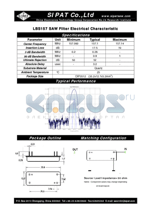 LBS15701 datasheet - SAW Filter Electrical Characteristic